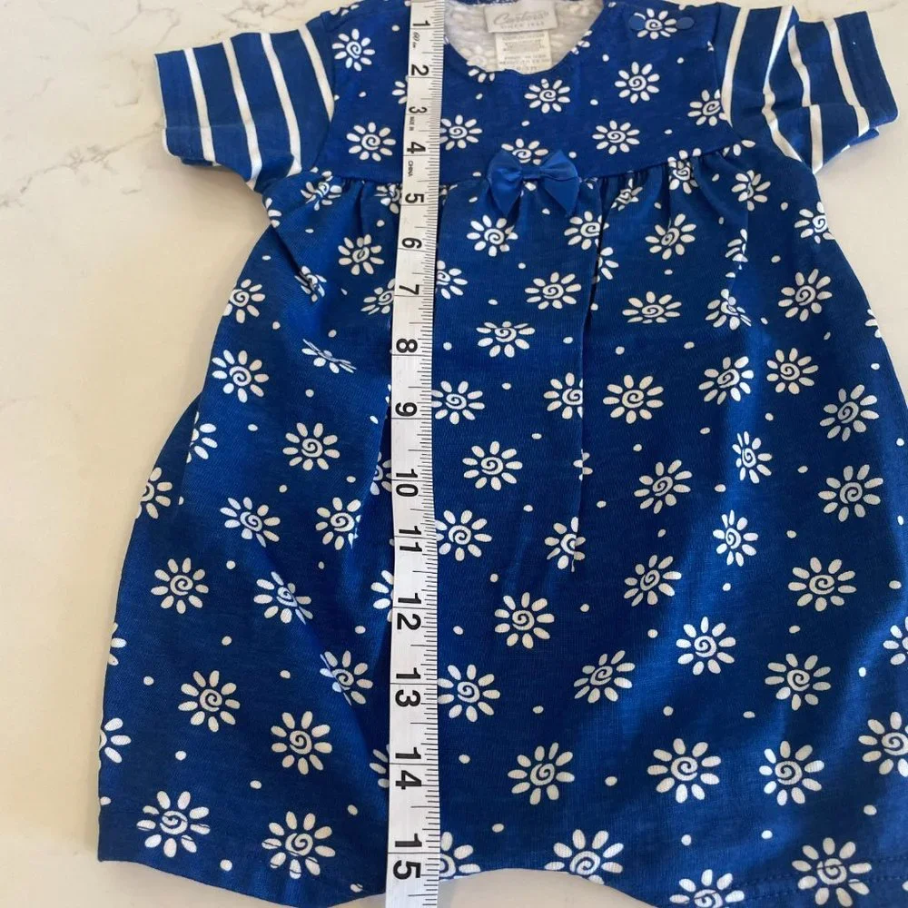 Carters 100% Cotton Floral Romper Onesie Bodysuit Blue White Size 0-3 Months
